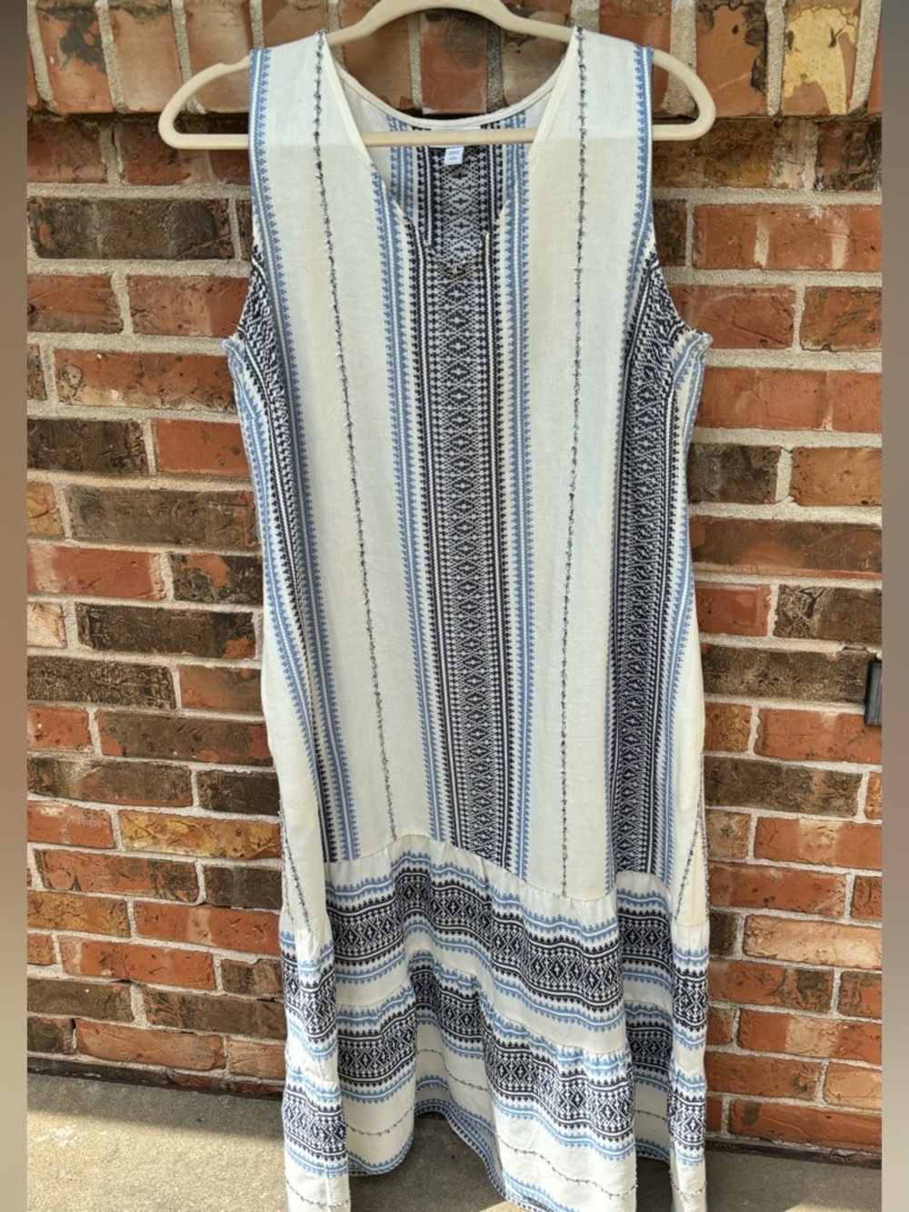 J.Jill Cotton Midi Dress, Off White ,Blue Embroidery.Double Ruffle Bottom Size L - Picture 10 of 11